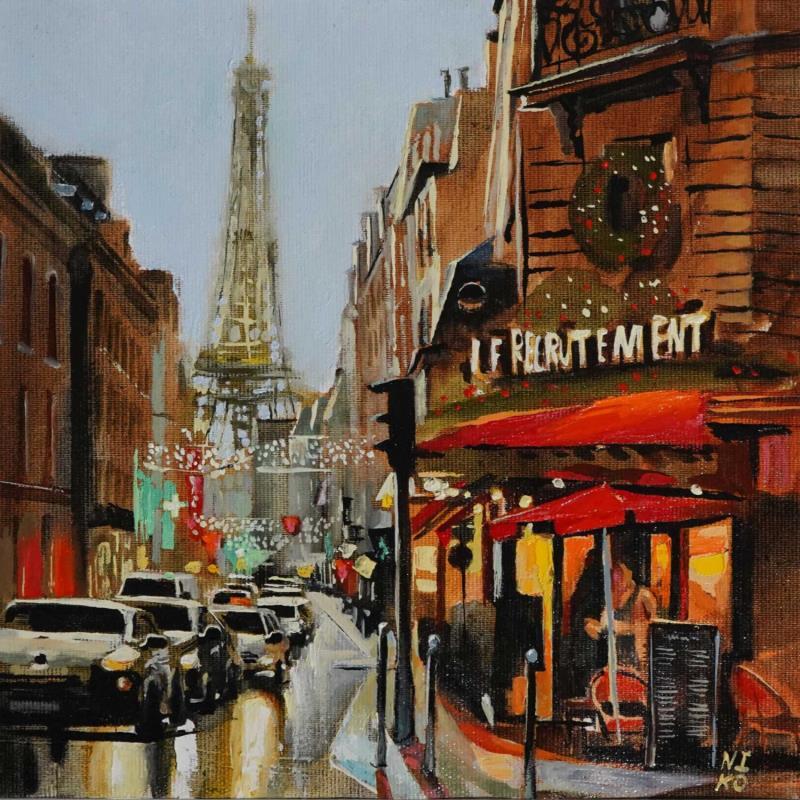 Peinture Le Recrutement Café par Niko Marina  | Tableau Figuratif Urbain Huile