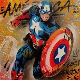 Peinture Captain America par Lemoine Mael | Tableau Pop-art Acrylique, Graffiti Icones Pop