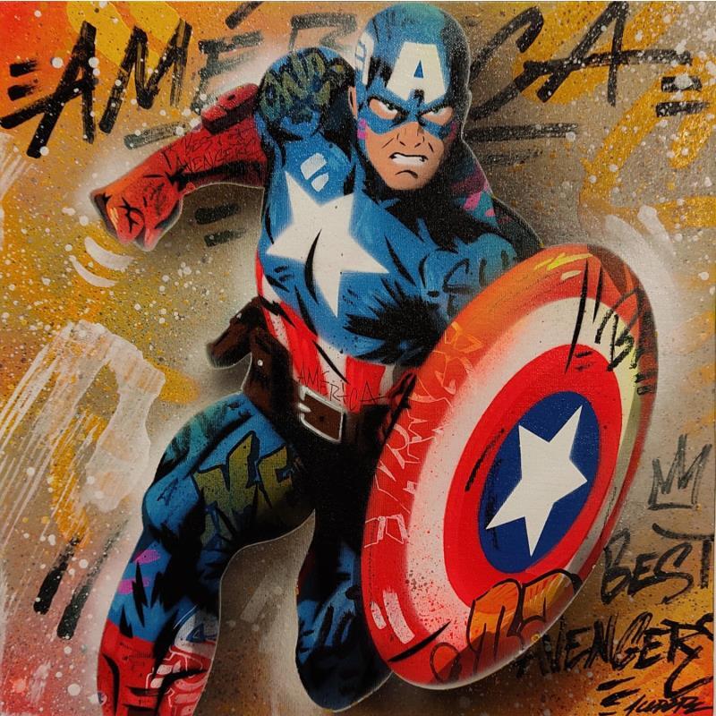 Peinture Captain America par Lemoine Mael | Tableau Pop-art Icones Pop Graffiti Acrylique