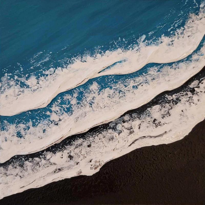 Peinture Tahiti par Geiry | Tableau Matiérisme Paysages Marine Nature Acrylique Résine Feuille d'argent Pigments Poudre de marbre