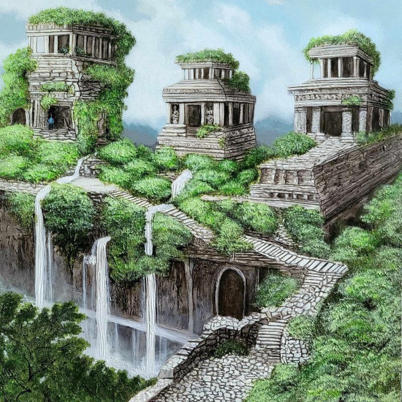 Pintura Cité perdue por Geiry | Pintura Tema Paisajes Naturaleza Minimalista Acrílico Pigmentos Marble powder