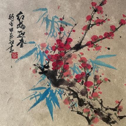 Painting Red Cherry blossom by Yu Huan Huan | Painting Figurative Ink Nature, Pop icons
