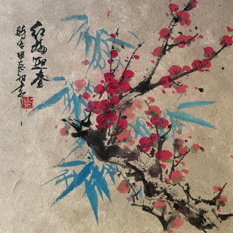 Painting Red Cherry blossom by Yu Huan Huan | Painting Figurative Nature Ink