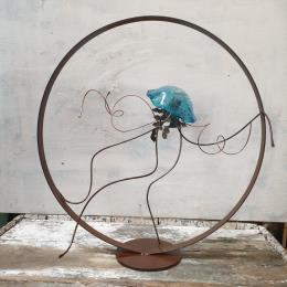 Sculpture meduse bleu par Eres Nicolas | Sculpture Figuratif Métal Animaux