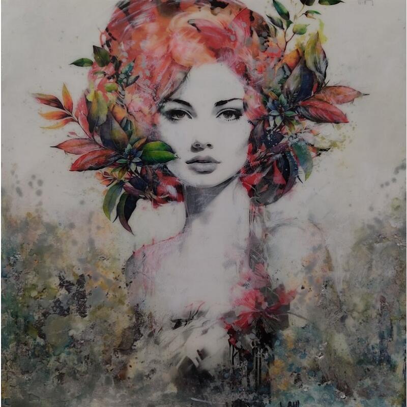 Painting Marta de Frente by Bofill Laura | Painting Figurative Portrait Wood Acrylic Resin