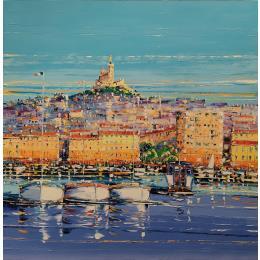 Peinture traversé du ferry boat par Corbière Liisa | Tableau Figuratif Huile Paysages