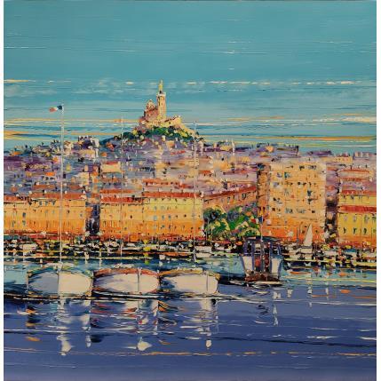 Peinture traversé du ferry boat par Corbière Liisa | Tableau Figuratif Huile Paysages