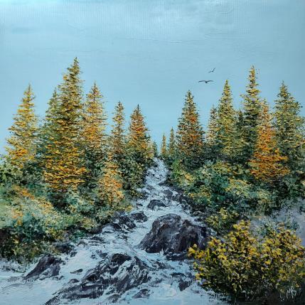 Peinture Cascade des Alpes par Blandin Magali | Tableau Figuratif Huile Paysages