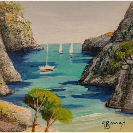 Painting Calanque aux Pins 2 AQ33 by Burgi Roger | Painting Figurative Acrylic Landscapes, Marine