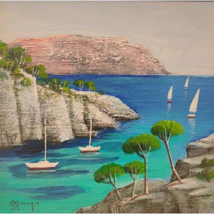 Painting Calanque de Cassis AQ37 by Burgi Roger | Painting Figurative Acrylic Landscapes, Marine, Pop icons