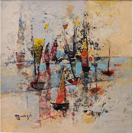 Painting Abstraction avec voiliers AL81 by Burgi Roger | Painting Figurative Acrylic Marine, Minimalist