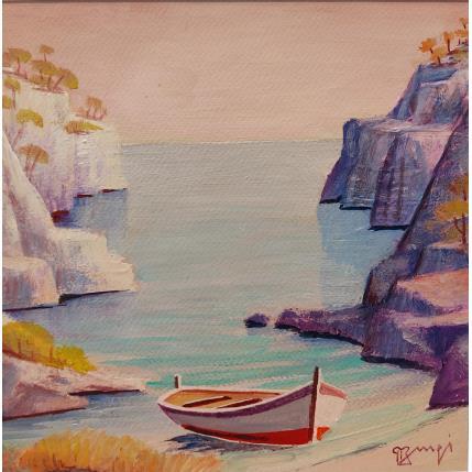 Painting Calanque à la barque AQ150 by Burgi Roger | Painting Figurative Acrylic Landscapes, Marine
