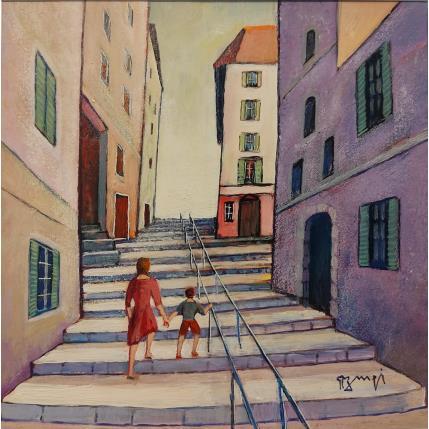 Painting Montée des Accoules AQ134 by Burgi Roger | Painting Figurative Acrylic Landscapes, Life style, Urban