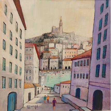 Painting Vue sur Vieux Port AQ133 by Burgi Roger | Painting Figurative Acrylic Landscapes, Life style, Urban