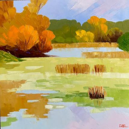 Peinture F4 Lumière sur l'étang aux nénuphars par Clavel Pier-Marion | Tableau Impressionnisme Bois, Huile Paysages