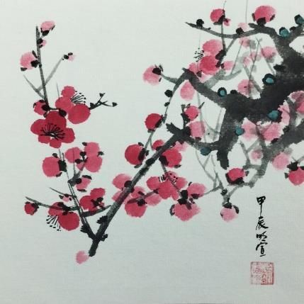 Peinture Red blossom 5 par Du Mingxuan | Tableau Figuratif Aquarelle, Encre Nature