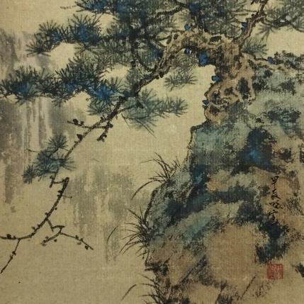 Painting Pine tree on cliff by Du Mingxuan | Painting Figurative Ink, Watercolor Landscapes, Nature, Pop icons