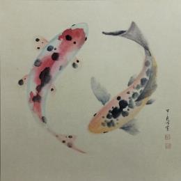 Peinture Carp koi 5 par Du Mingxuan | Tableau Figuratif Aquarelle, Encre Animaux, Marine