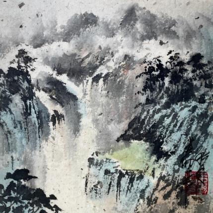 Peinture Waterfall par Yu Huan Huan | Tableau Figuratif Encre Paysages