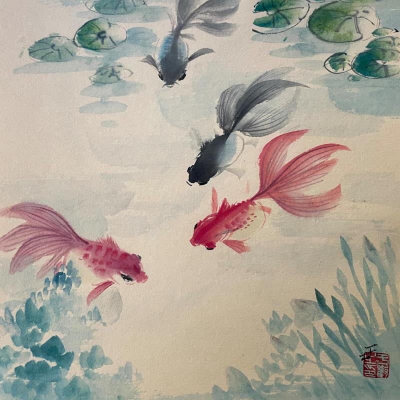 Peinture Golden fish par Yu Huan Huan | Tableau Figuratif Nature Animaux Encre