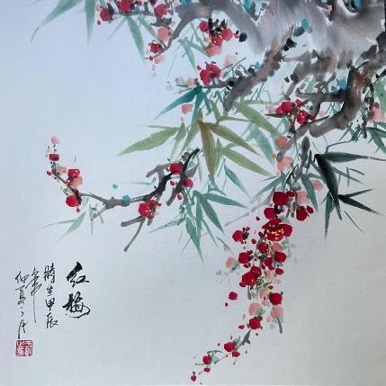 Peinture Red Cherry blossom par Yu Huan Huan | Tableau Figuratif Encre Nature