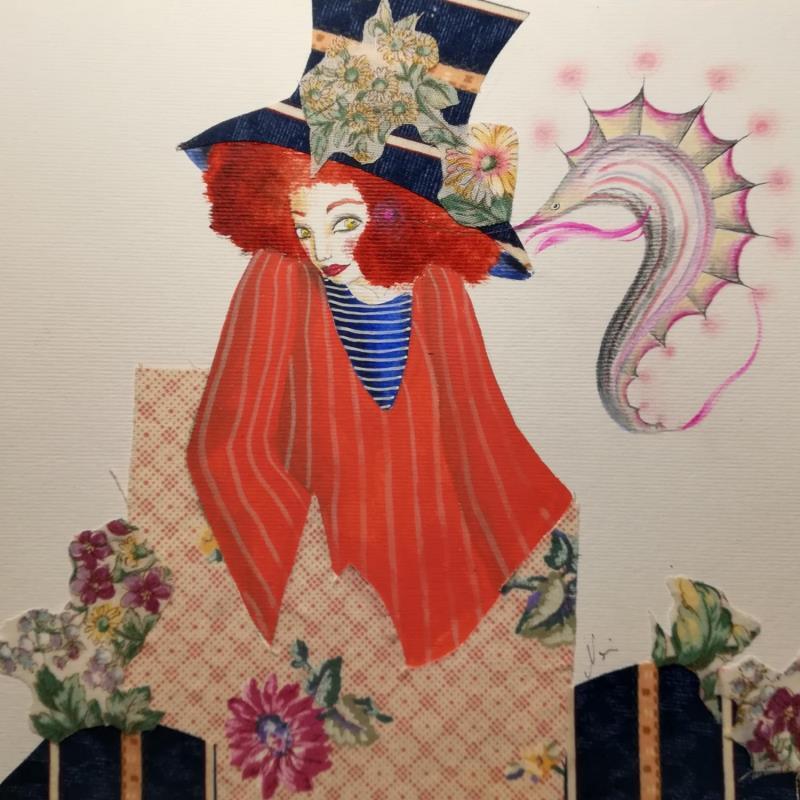 Painting Suggerimenti su un rosetto rosso by Nai | Painting Surrealism Marine Nature Life style Acrylic Gluing