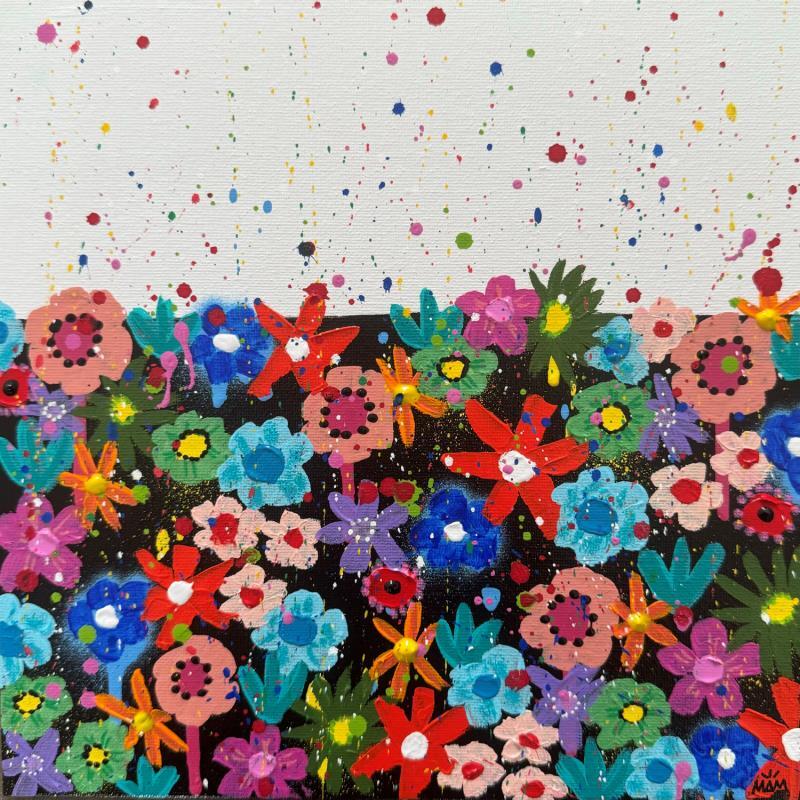 Peinture HAPPY FLOWERS par Mam | Tableau Pop-art Nature Natures mortes Noir & blanc Acrylique