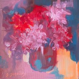 Peinture Bouquet rouge par Morales Géraldine | Tableau Figuratif Huile Natures mortes