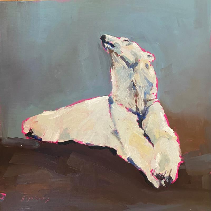 Painting Ours couché by Morales Géraldine | Painting Figurative Animals Oil