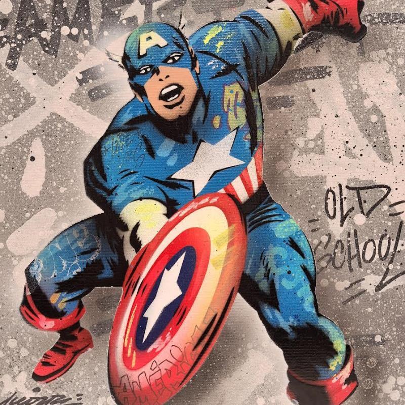 Gemälde Captain America Vintage von Lemoine Mael | Gemälde Pop-Art Pop-Ikonen Graffiti Acryl
