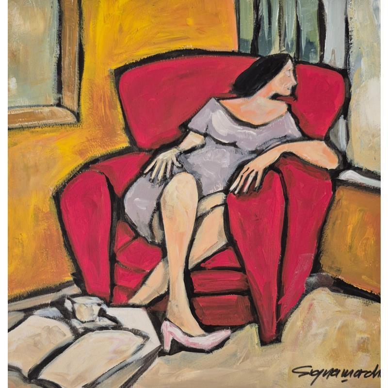 Painting Le coin lecture by Signamarcheix Bernard | Painting Naive art Acrylic Ink Pastel