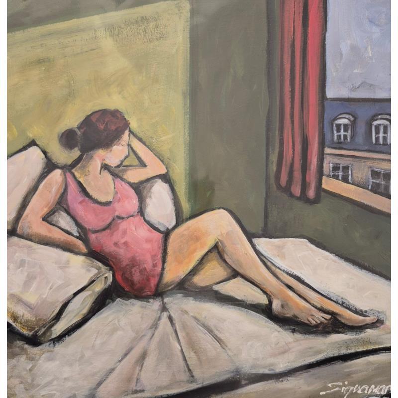 Peinture La chambre d'hotel par Signamarcheix Bernard | Tableau Art naïf Acrylique Encre Pastel