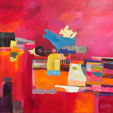 Painting Les petites cachettes by Lau Blou | Painting Abstract Acrylic, Cardboard, Gluing, Gold leaf, Pastel Landscapes