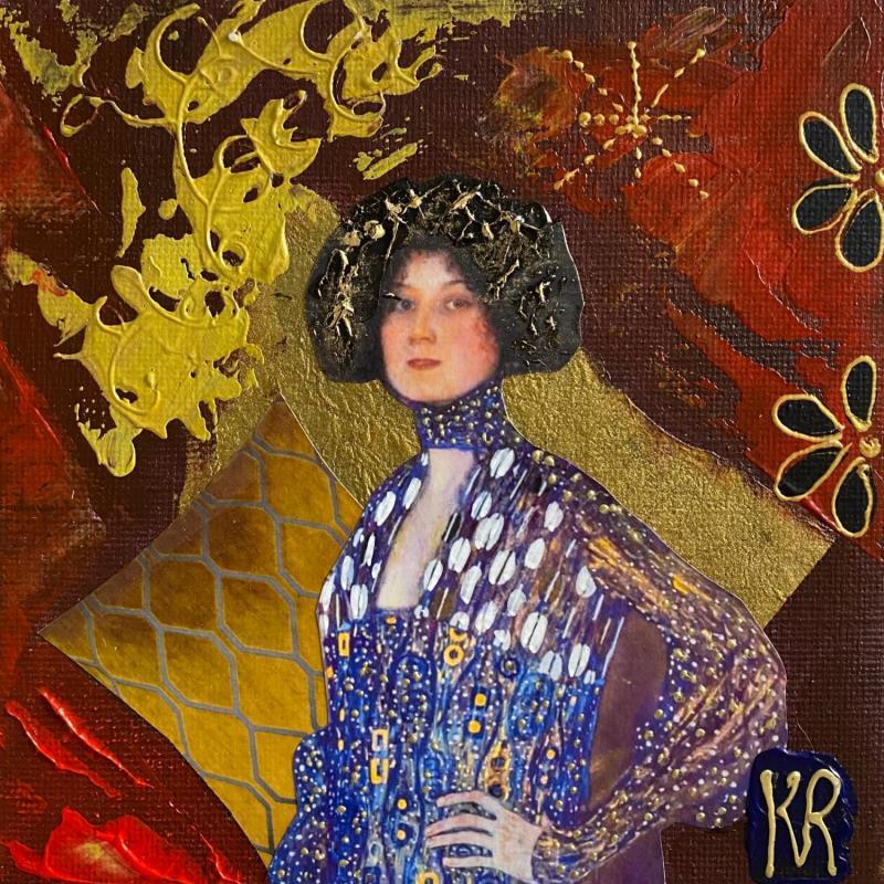 Gemälde Son regard  von Romanelli Karine | Gemälde Figurativ Porträt Alltagsszenen Acryl Collage Posca Pastell Papier