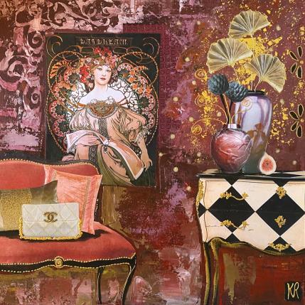 Peinture La tombée de la nuit  par Romanelli Karine | Tableau Figuratif Acrylique, Collage, Feuille d'or, Papier, Pastel, Posca Scènes de vie