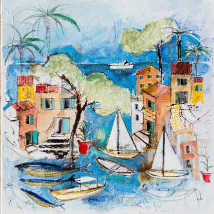 Peinture Bleu en toile de fond par Colombo Cécile | Tableau Art naïf Acrylique, Aquarelle, Collage, Encre, Pastel Marine, Paysages, Scènes de vie
