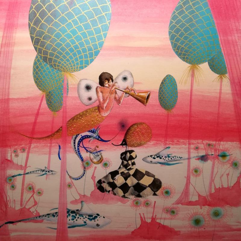 Peinture Setenata tra gli squali par Nai | Tableau Surréalisme Acrylique Collage