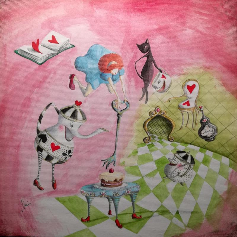 Painting Alice e il cuore che prende il volo by Nai | Painting Surrealism Acrylic Gluing