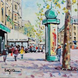 Gemälde TERRASSE BOULEVARD SAINT GERMAIN A PARIS von Euger | Gemälde Figurativ Acryl Alltagsszenen, Gesellschaft, Urban