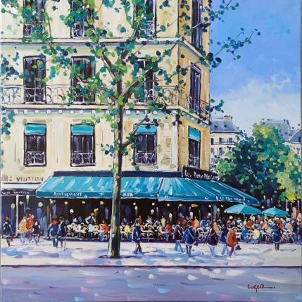 Peinture LES DEUX MAGOTS A PARIS par Euger | Tableau Figuratif Huile Scènes de vie, Société, Urbain
