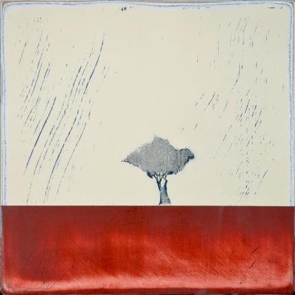 Gemälde L'horizon rougeoyant #400 von ChristophL | Gemälde Figurativ Acryl, Holz, Tinte Landschaften, Minimalistisch, Pop-Ikonen