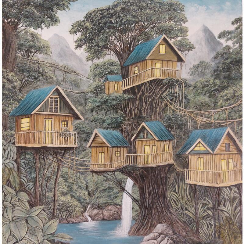 Peinture Refuge Emeraude par Geiry | Tableau Matiérisme