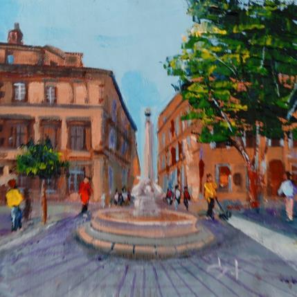 Peinture Place des 4 dauphins à Aix en Provence  par Degabriel Véronique | Tableau Impressionnisme Huile Paysages, Scènes de vie, Urbain
