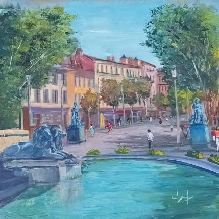 Painting Les lions de la fontaine de la rotonde à Aix en Provence  by Degabriel Véronique | Painting Impressionism Oil Landscapes, Life style, Urban
