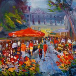 Peinture Marché nocturne à Aix en Provence  par Degabriel Véronique | Tableau Impressionnisme Huile Paysages, Scènes de vie, Urbain