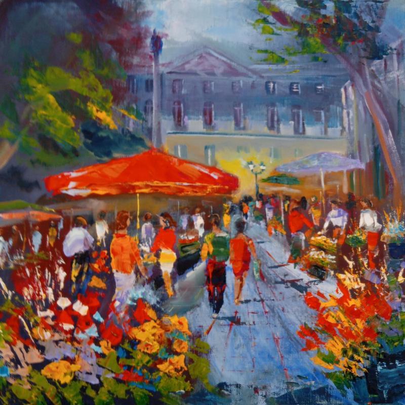 Peinture Marché nocturne à Aix en Provence  par Degabriel Véronique | Tableau Impressionnisme Paysages Urbain Scènes de vie Huile