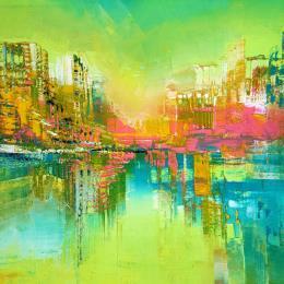 Peinture Ville d'ailleurs par Levesque Emmanuelle | Tableau  Huile