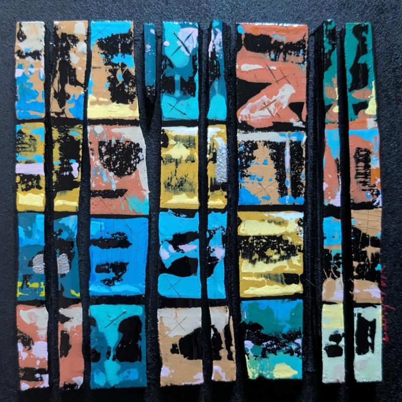 Painting Bc9 patchwork ocre bleu by Langeron Luc | Painting Subject matter Wood Acrylic Resin