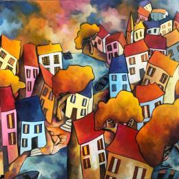 Peinture Histoire de maisons par Fauve | Tableau Figuratif Acrylique Paysages
