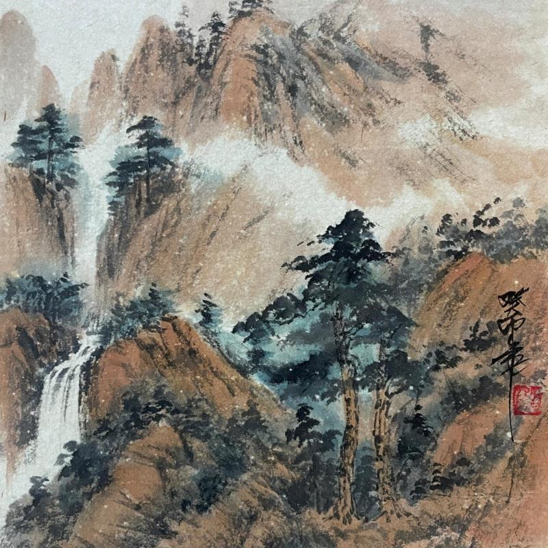 Painting Waterfall by Yu Huan Huan | Painting Figurative Landscapes Ink